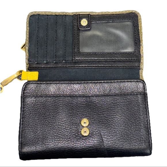 FOSSIL PRESTON PERFORATED PEBBLE LEATHER WRISTLET WALLET‎ OLIVE GREEN/BLACK 6”L - Picture 3 of 16